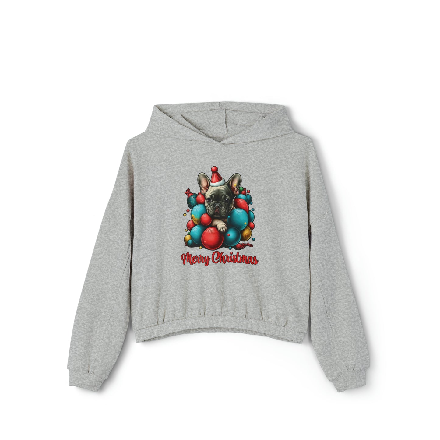 Merry Christmas French Bulldog Puppy - Women's Cinched Bottom Hoodie